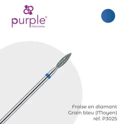 Fraise manucure Russe en Diamant Grain Bleu forme Flamme 2,5 x 9 mm - Purple | Purple Professional Sale