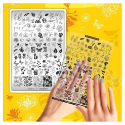 Grande Plaque de STAMPING + Pochoir - Jardin Fleuri | Taki Da Discount