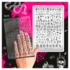 Grande Plaque de STAMPING + Pochoir - 666 | Taki Da New