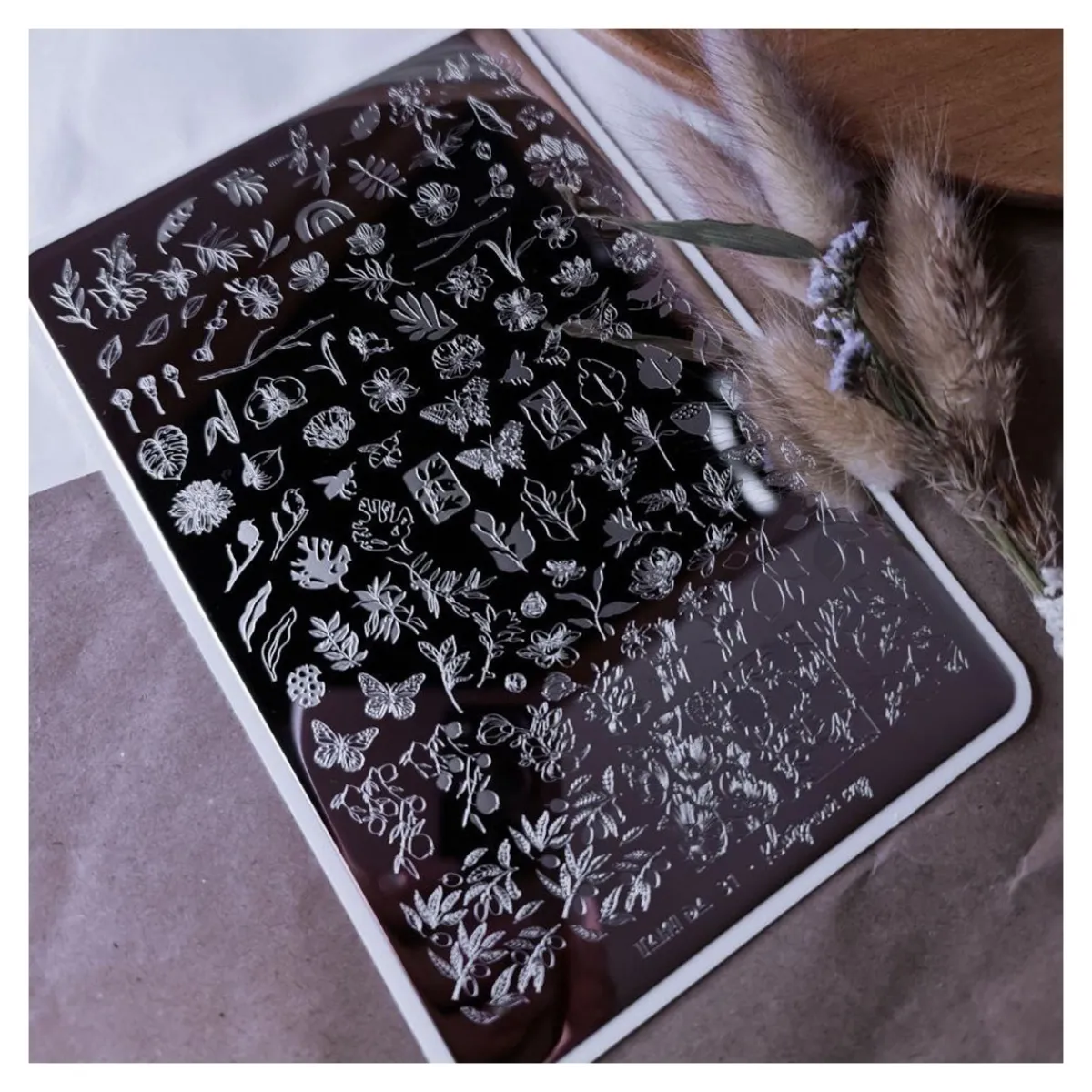 Grande Plaque de STAMPING + Pochoir - Jardin Fleuri | Taki Da Discount