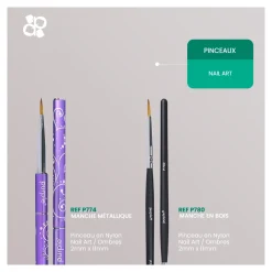 PINCEAU NAIL ART en Nylon OMBRES 2 x 11 mm - Manche métallique | Purple Professional Outlet