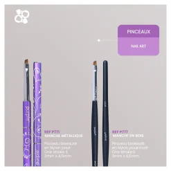 PINCEAU NAIL ART en Nylon ONE STROKE S : 3 x 4,5mm - Manche Métallique | Purple Professional Hot