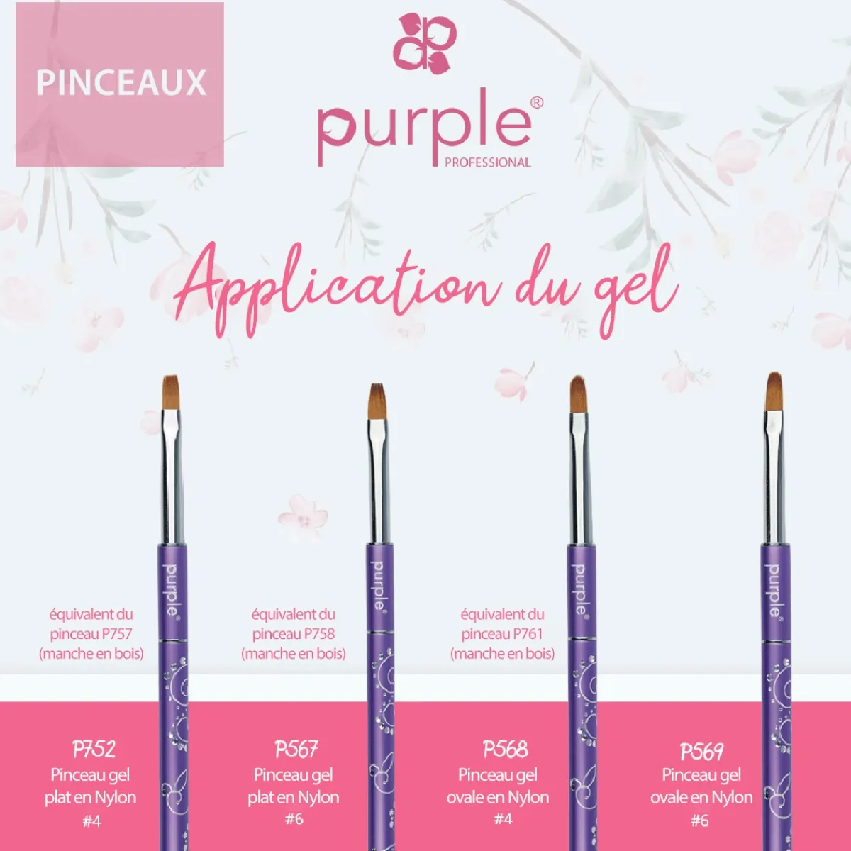 PINCEAU PLAT POUR APPLICATION DU GEL N°4 Manche métallique | Purple Professional Online